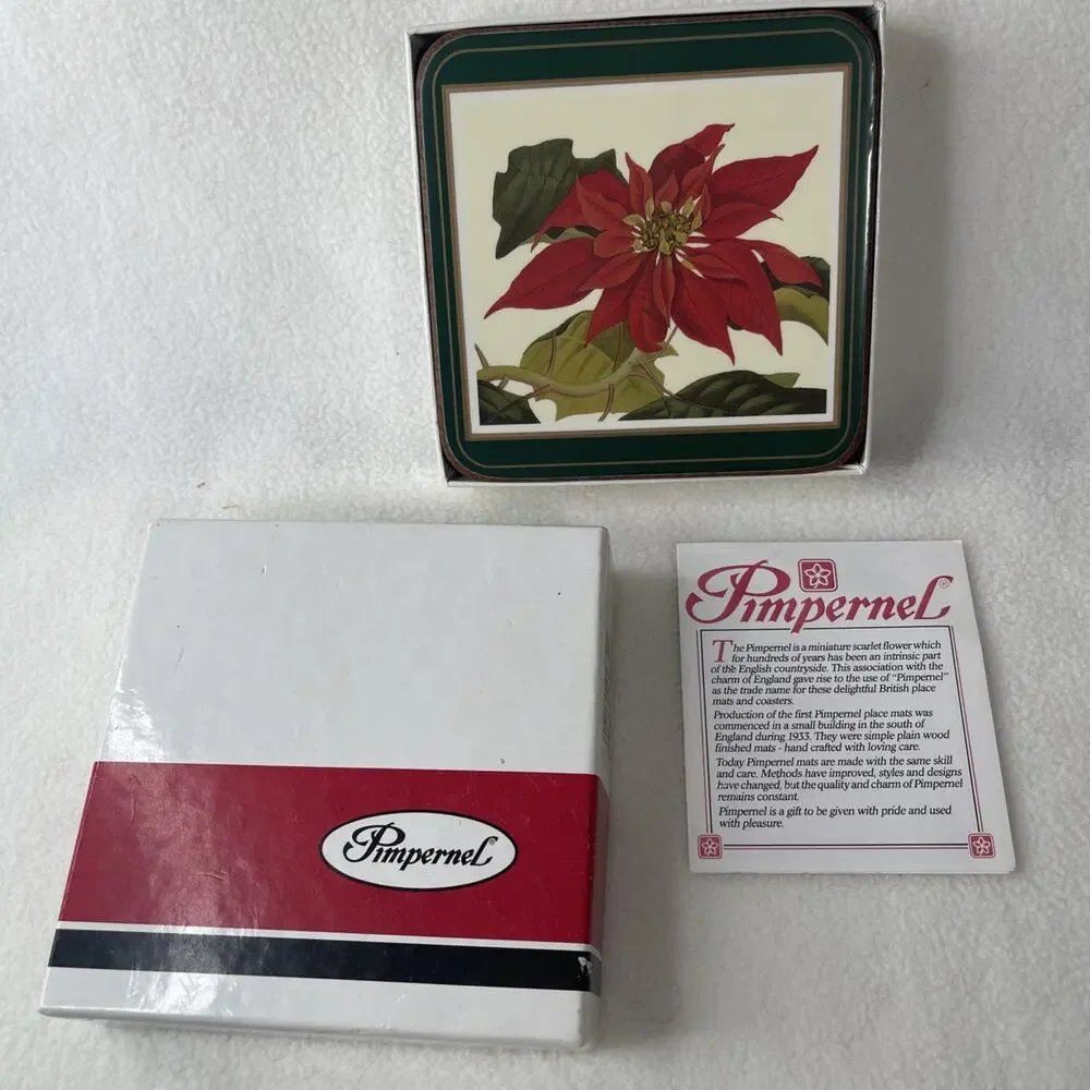 Vintage Pimpernel Drink Coasters Red Poinsettia Six in Box England Christmas #M1